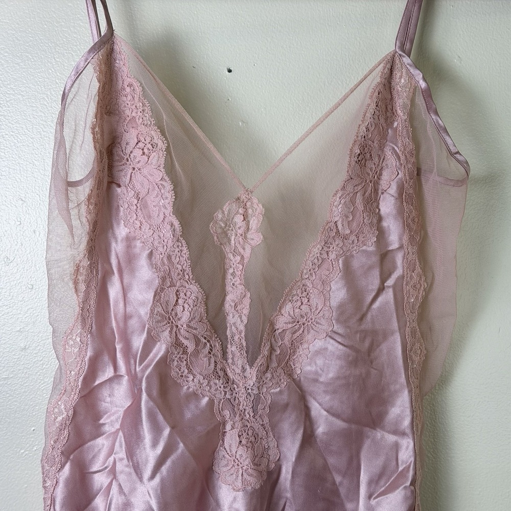 y2k Fredericks of Hollywood pink & black lace satin babydoll lingerie slip Small - Picture 2 of 7